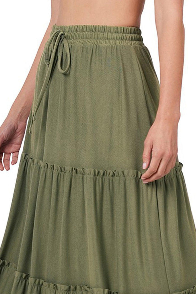 Women's Plus Size Tiered Ruffle Raw Hem Maxi Skirt FashionJOA