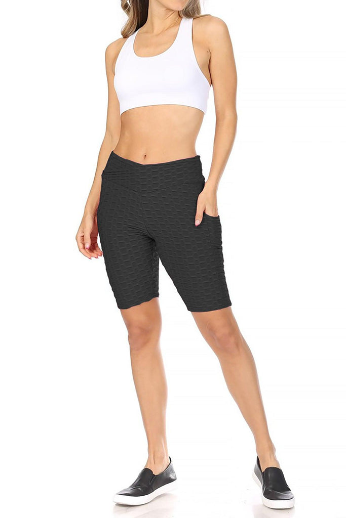 Women's Pockets Elastic Waistband Mesh Athletic Running Yoga Gym Biker Shorts FashionJOA