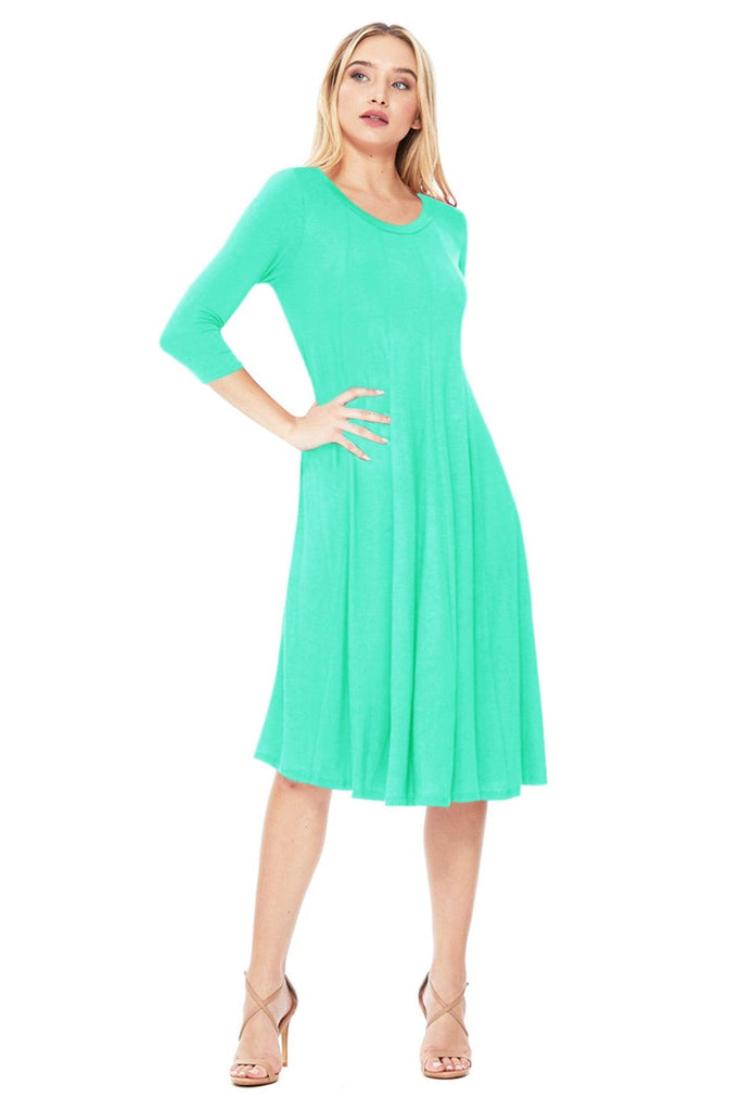 Women's Relaxed Fit 3/4 Sleeve Round Neck A-Line Long Dress FashionJOA