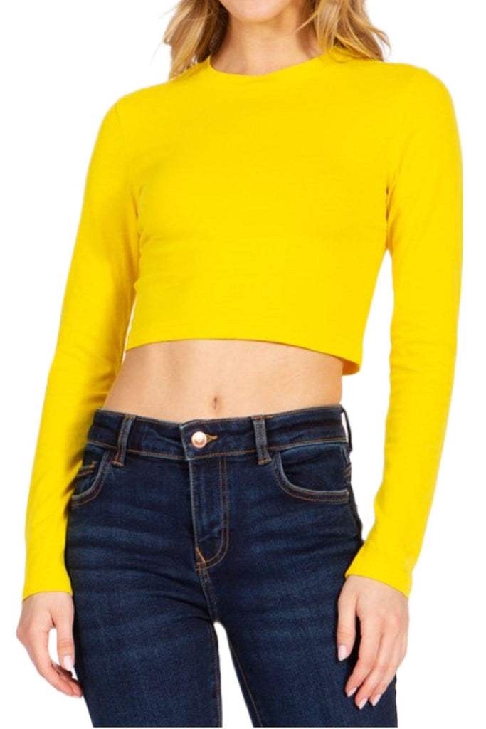 Women's Round Neck Long Sleeve Crop T-Shirt FashionJOA
