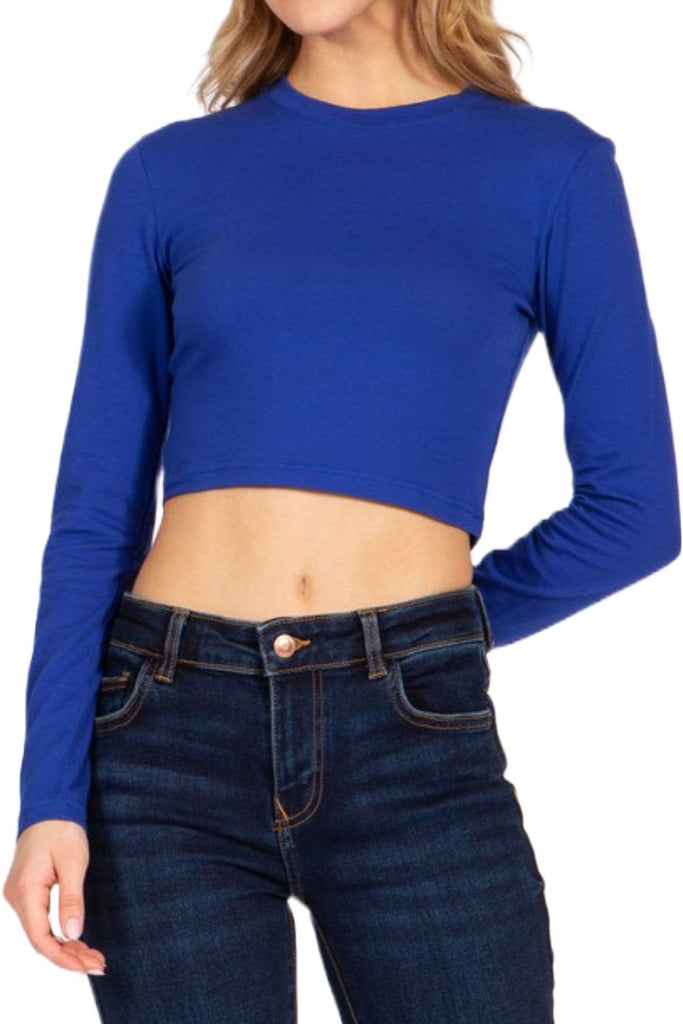 Women's Round Neck Long Sleeve Crop T-Shirt FashionJOA