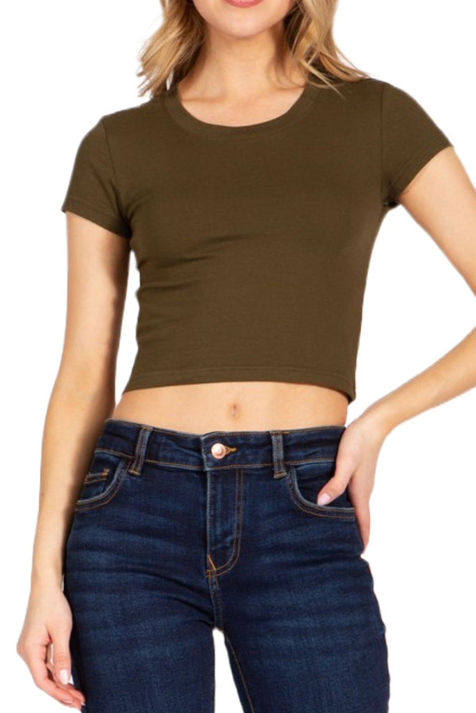 Women's Short Sleeve Stretch Crop Top T-Shirt FashionJOA