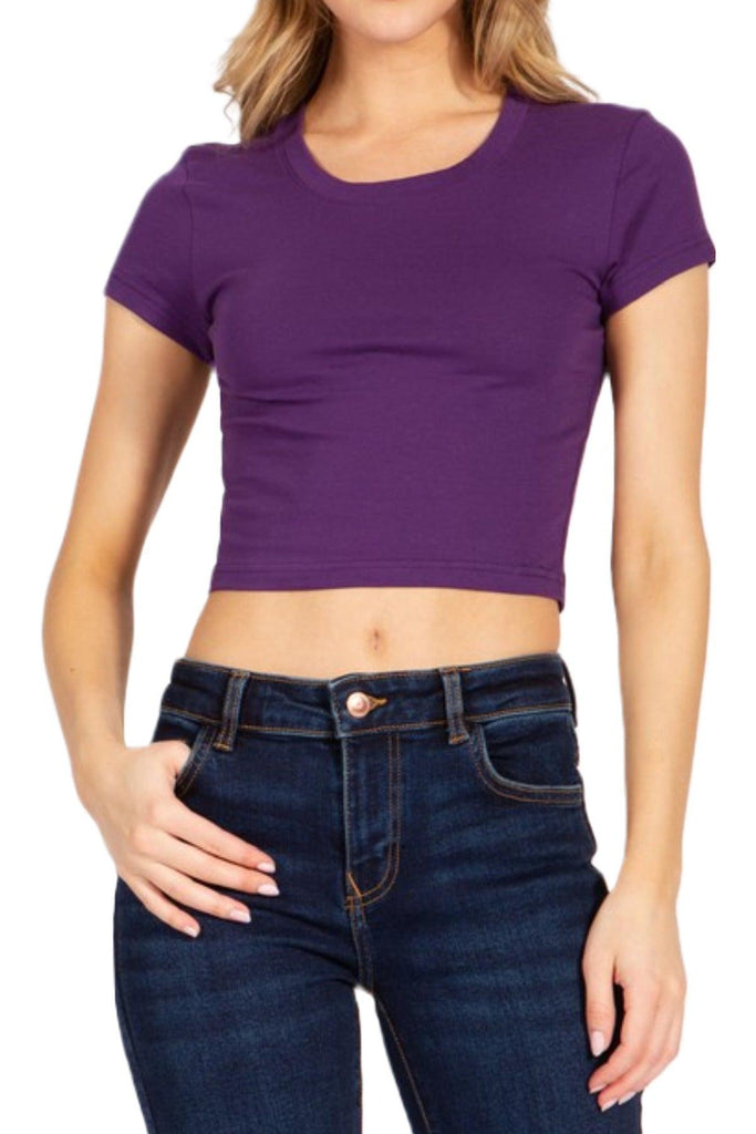 Women's Short Sleeve Stretch Crop Top T-Shirt FashionJOA