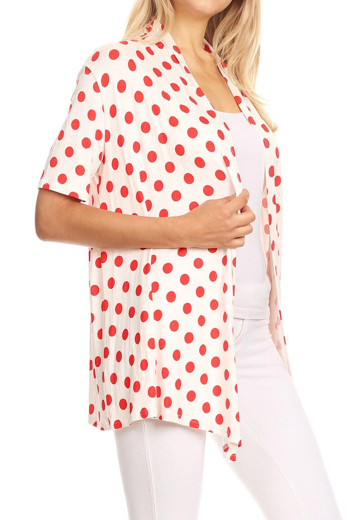 Women's Short Sleeves Casual Comfy Open Front Polka Dot Cardigan FashionJOA