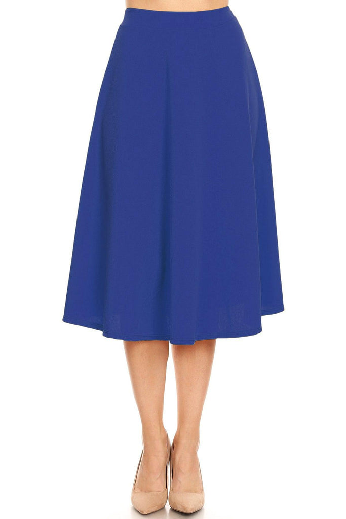 Women's Solid Basic Casual Elastic Waist A-line Flared Midi Skirt S-3XL FashionJOA