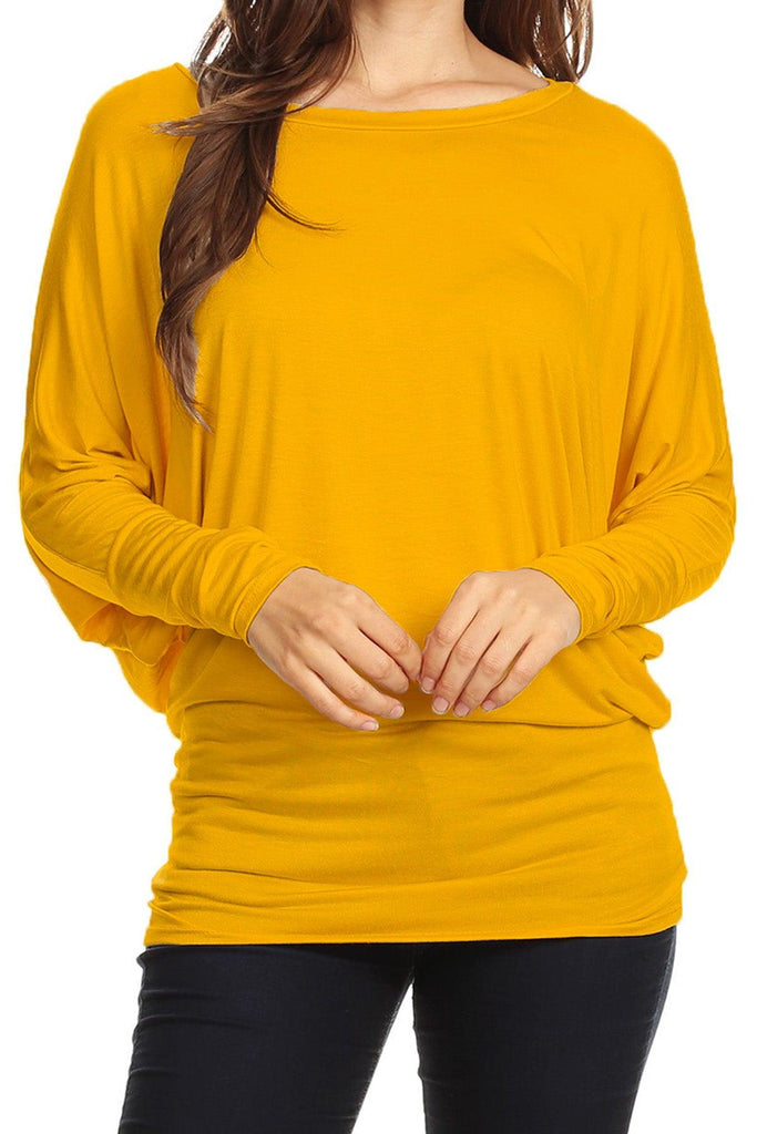 Women's Solid Jersey Knit Dolman Sleeve Tunic Top FashionJOA