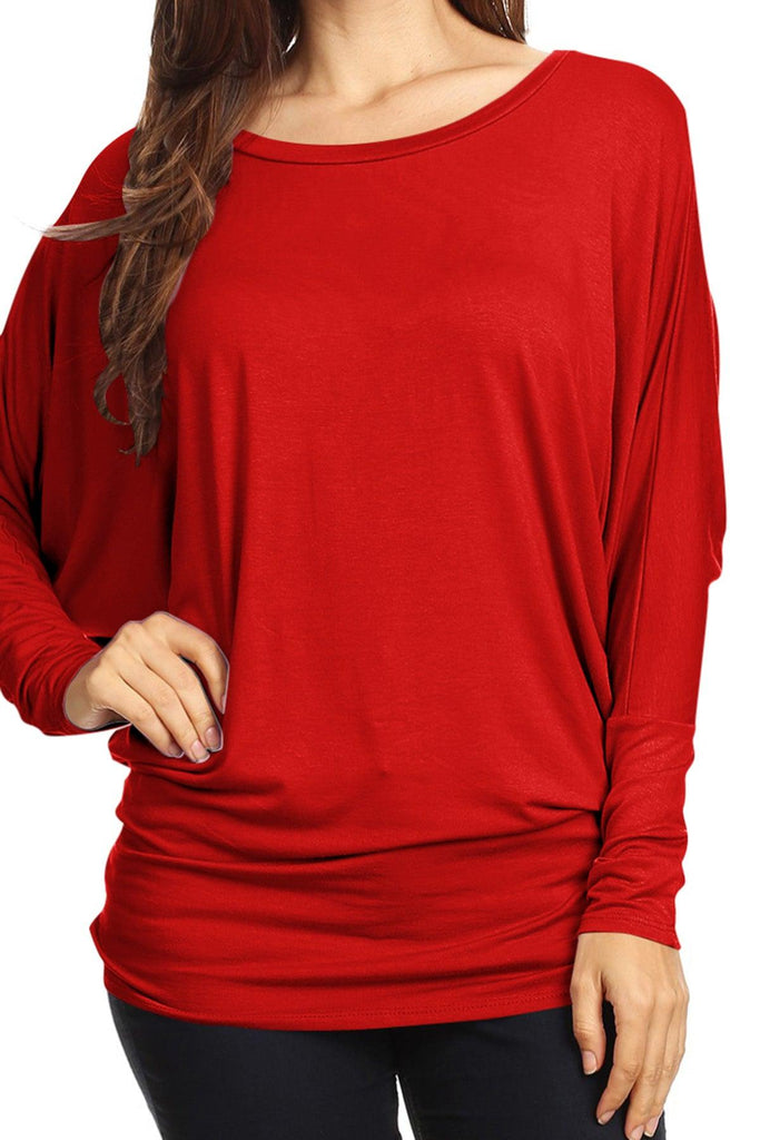 Women's Solid Jersey Knit Dolman Sleeve Tunic Top FashionJOA