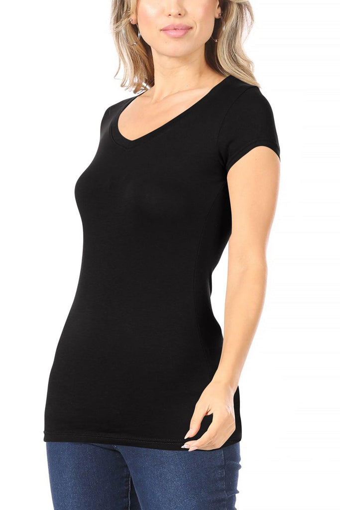 Women's Solid basic V-neck short sleeve tee FashionJOA
