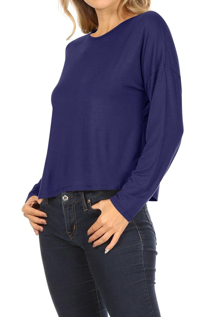 Womens Casual Comfy Relaxed Fit Round Neck Long Sleeves Solid T-Shirt Tee Tunic Top FashionJOA