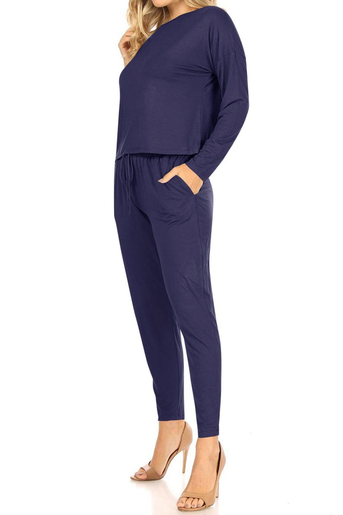 Womens Casual Lightweight Solid Jogger Pants Long Sleeves Top Loungewear Two Piece Set FashionJOA