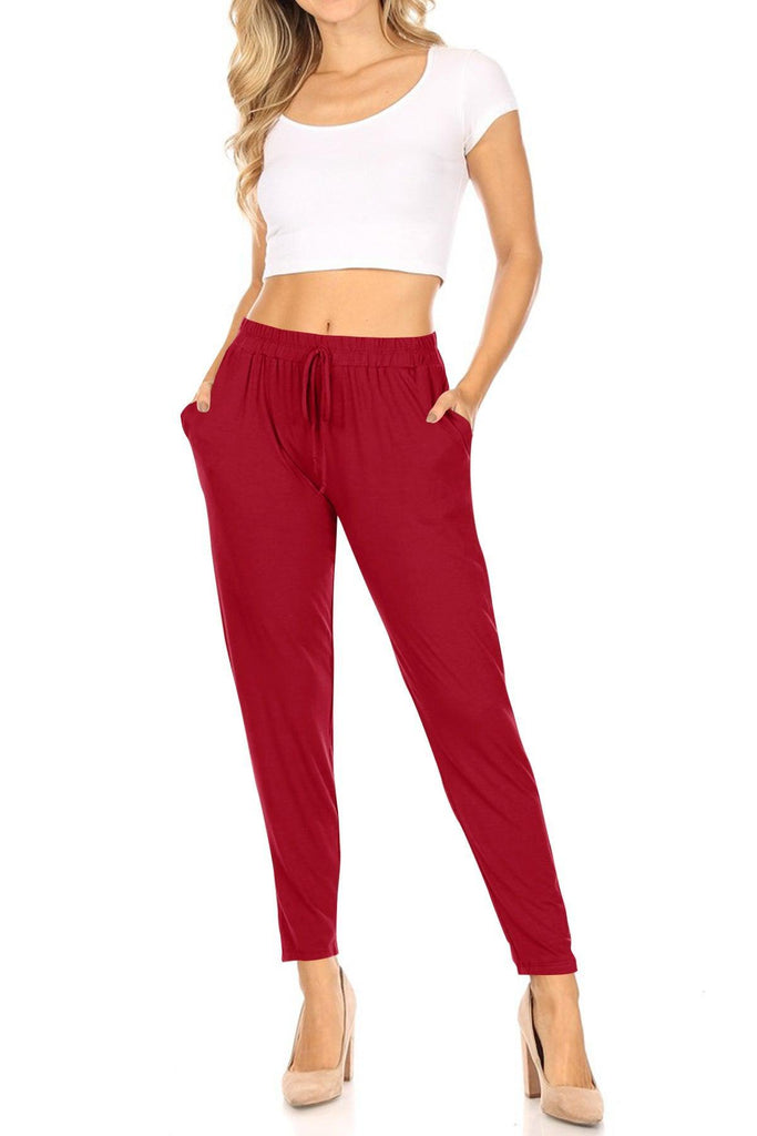 Womens Causal Lightweight Solid Comfy Elastic Drawstring Waist Pocket Jogger Pants FashionJOA
