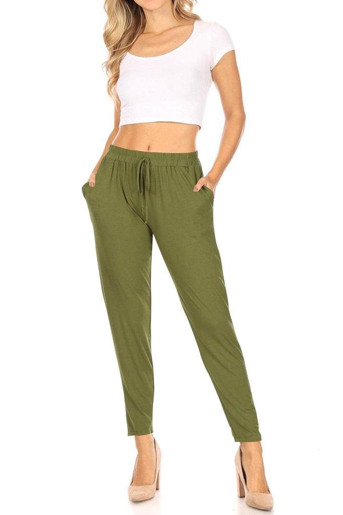 Womens Causal Lightweight Solid Comfy Elastic Drawstring Waist Pocket Jogger Pants FashionJOA